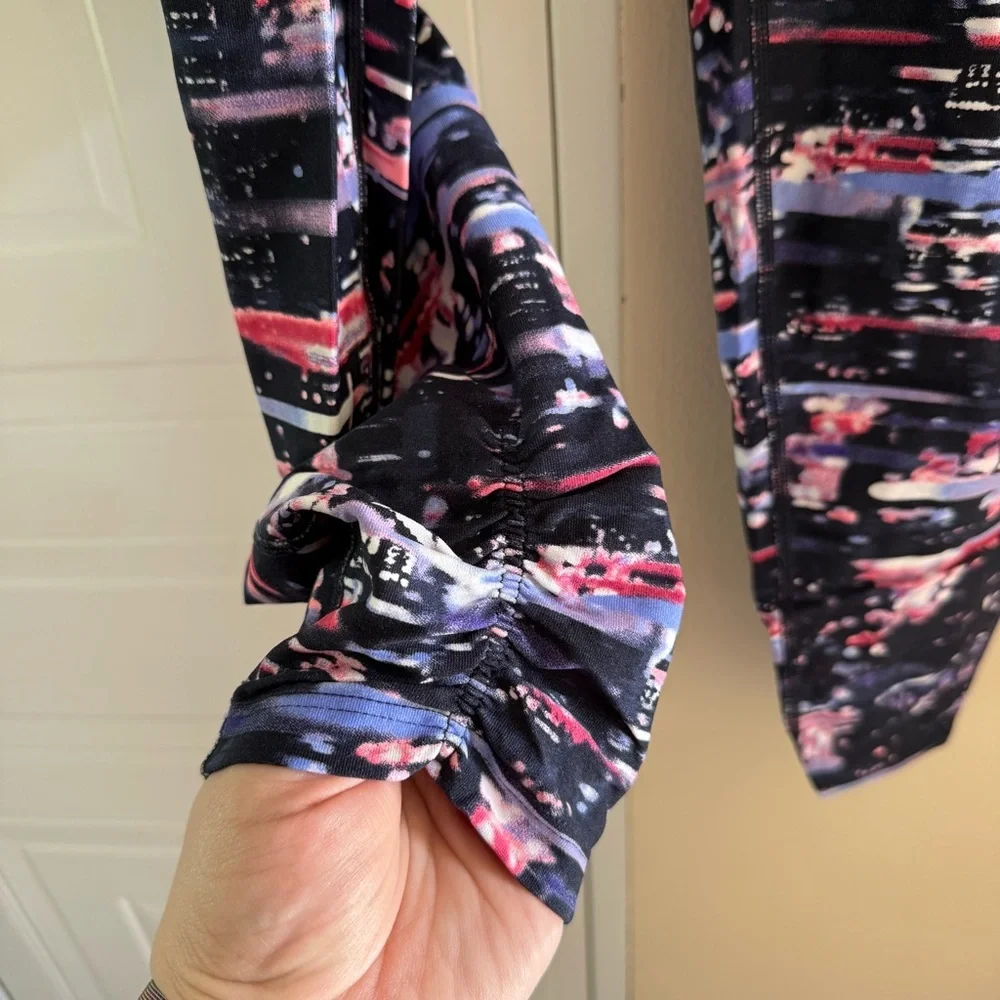 Motherhood Maternity Pants Sz L Black Purple Retro Print Stretch PullOn Leggings